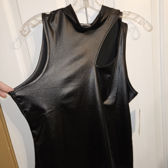 Olivia Jordan sleeveless cutout stretchy faux leather shimmery top. - Picture 5 of 7